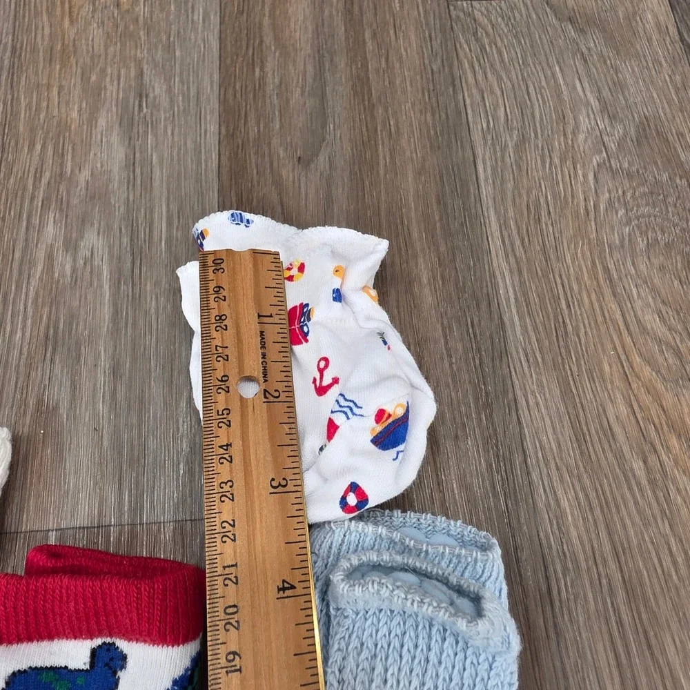 Vtg Baby Boy Sock &‎ Mitten Lot 5 Pairs Dinosaur Nautical Airplane Knit Booties